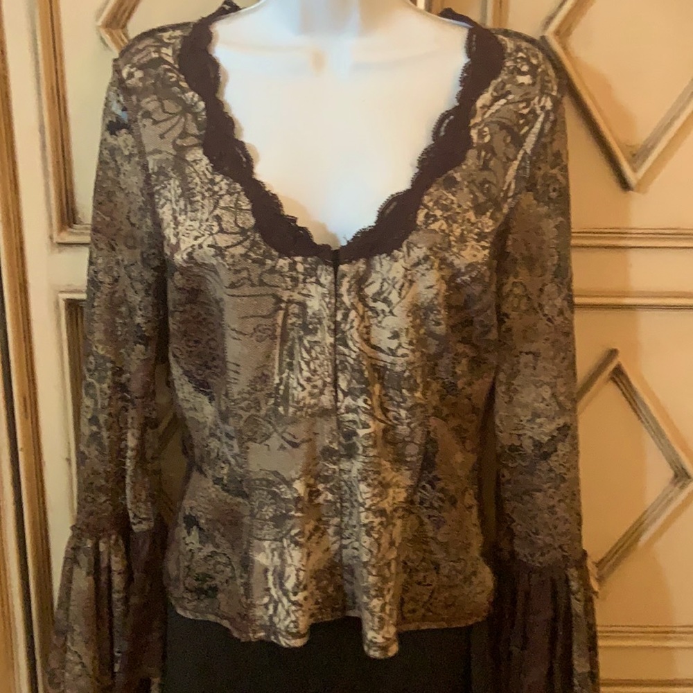 Casadei Multicolored Lace Bell Sleeve Blouse